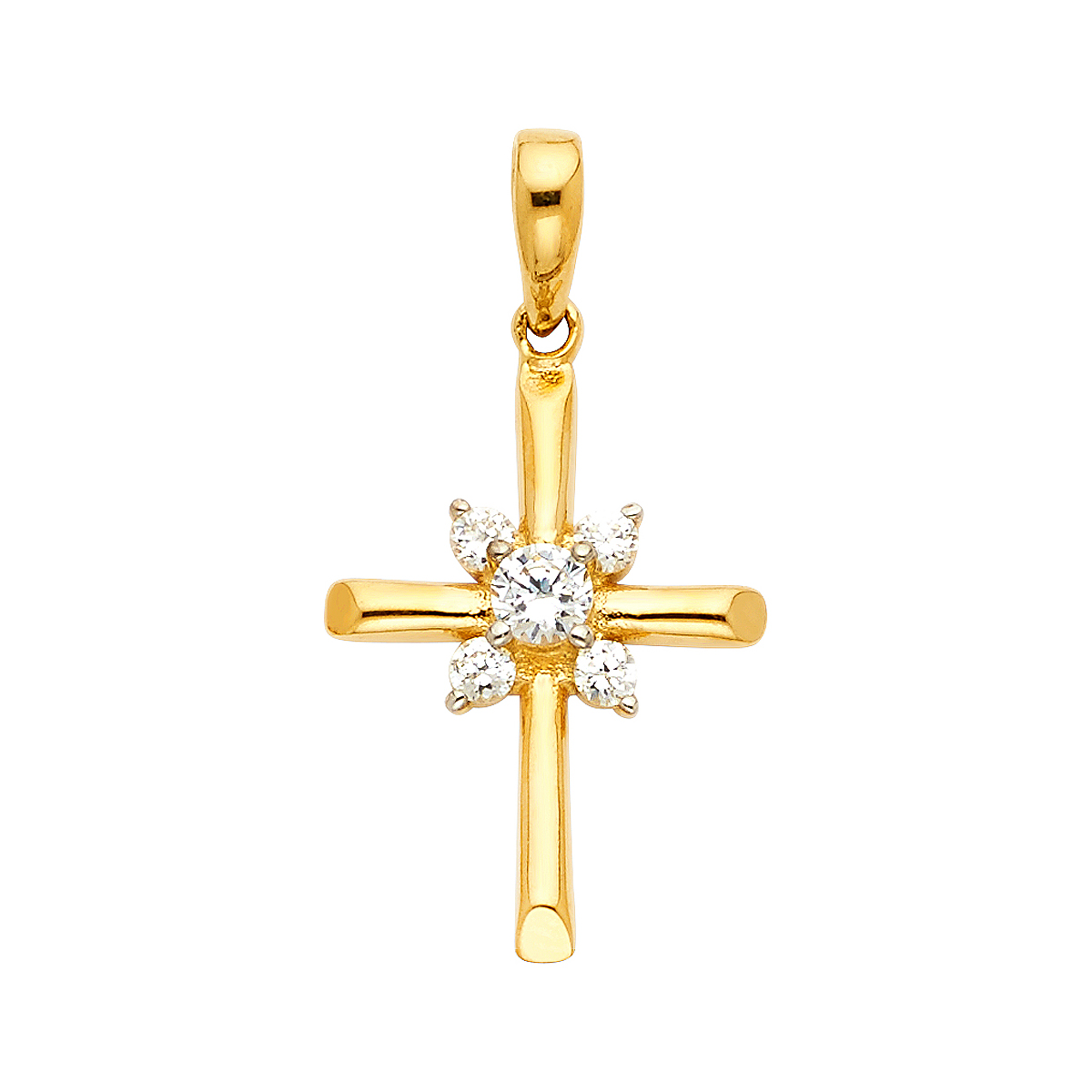 14K Yellow Gold Cubic Zirconia Religious Cross Pendant - 20mm X 15 mm