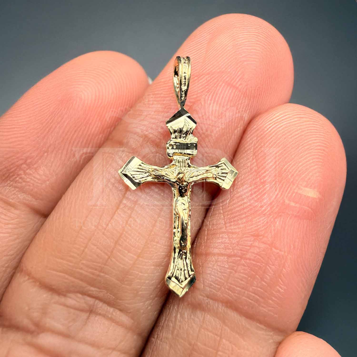 14K Yellow Gold Fancy Tiny Crucufix Pendant