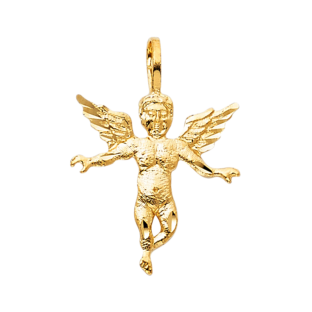 14K Yellow Gold Religious Angel Pendant - 18 mm X 17 mm
