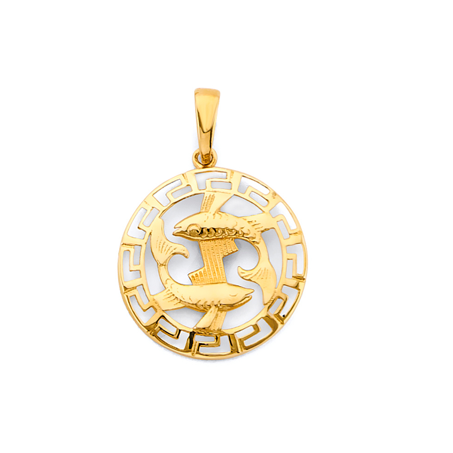 14k Yellow Gold Round Pisces Zodiac Sign Horoscope Constellation Pendant