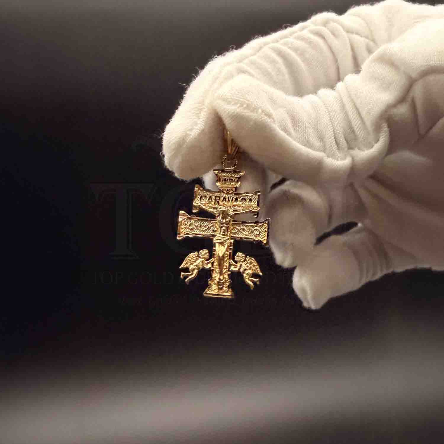 14K Yellow Gold Cross of Caravaca Pendant