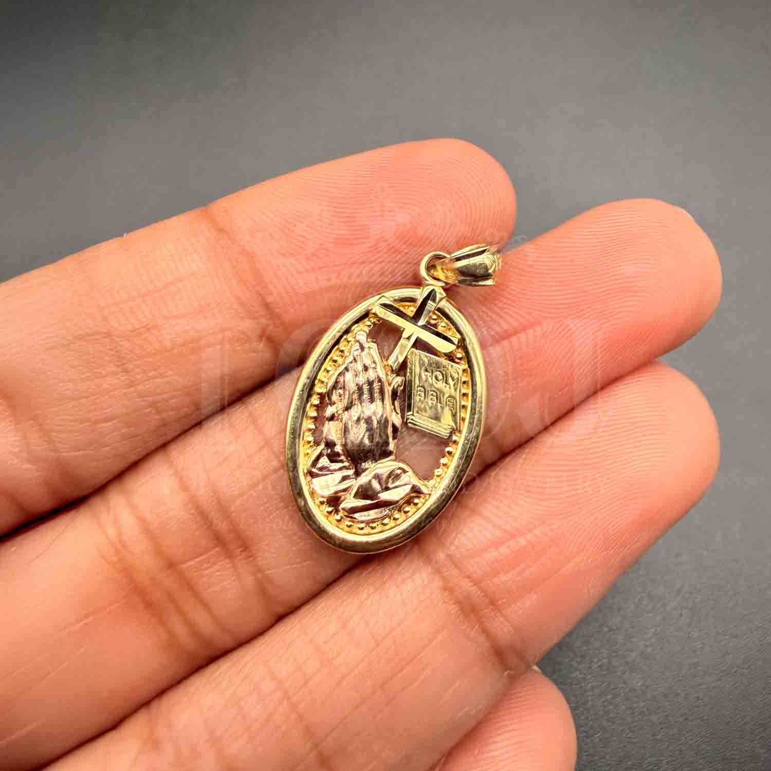 14K Two Tone Gold Praying Hands Pendant