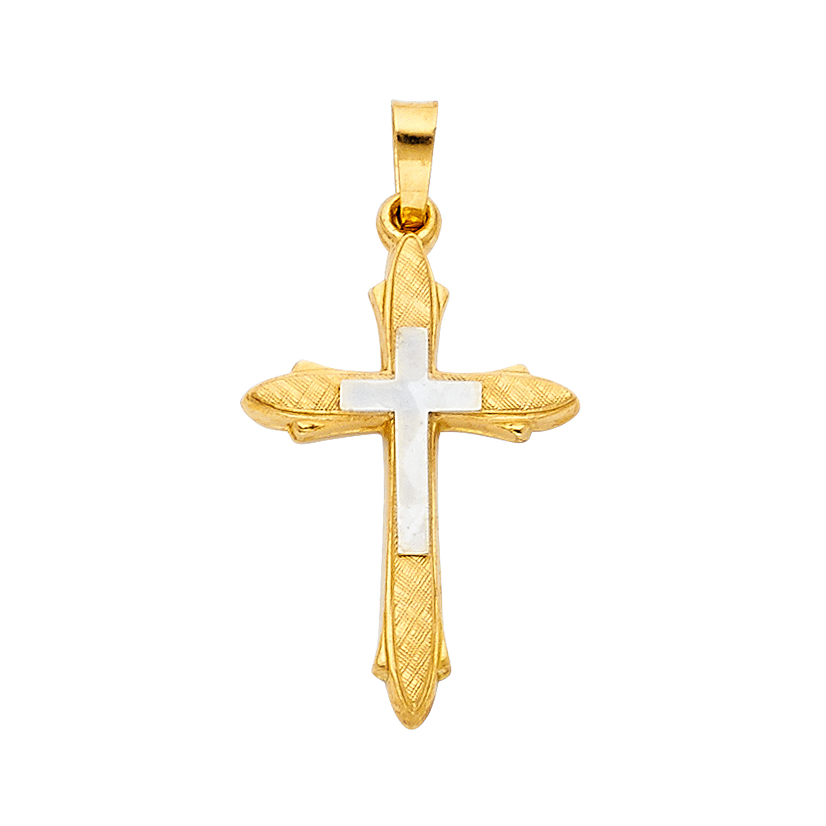 14K Two Tone Yellow and White Gold Religious Cross Pendant - 23 mm X 16 mm