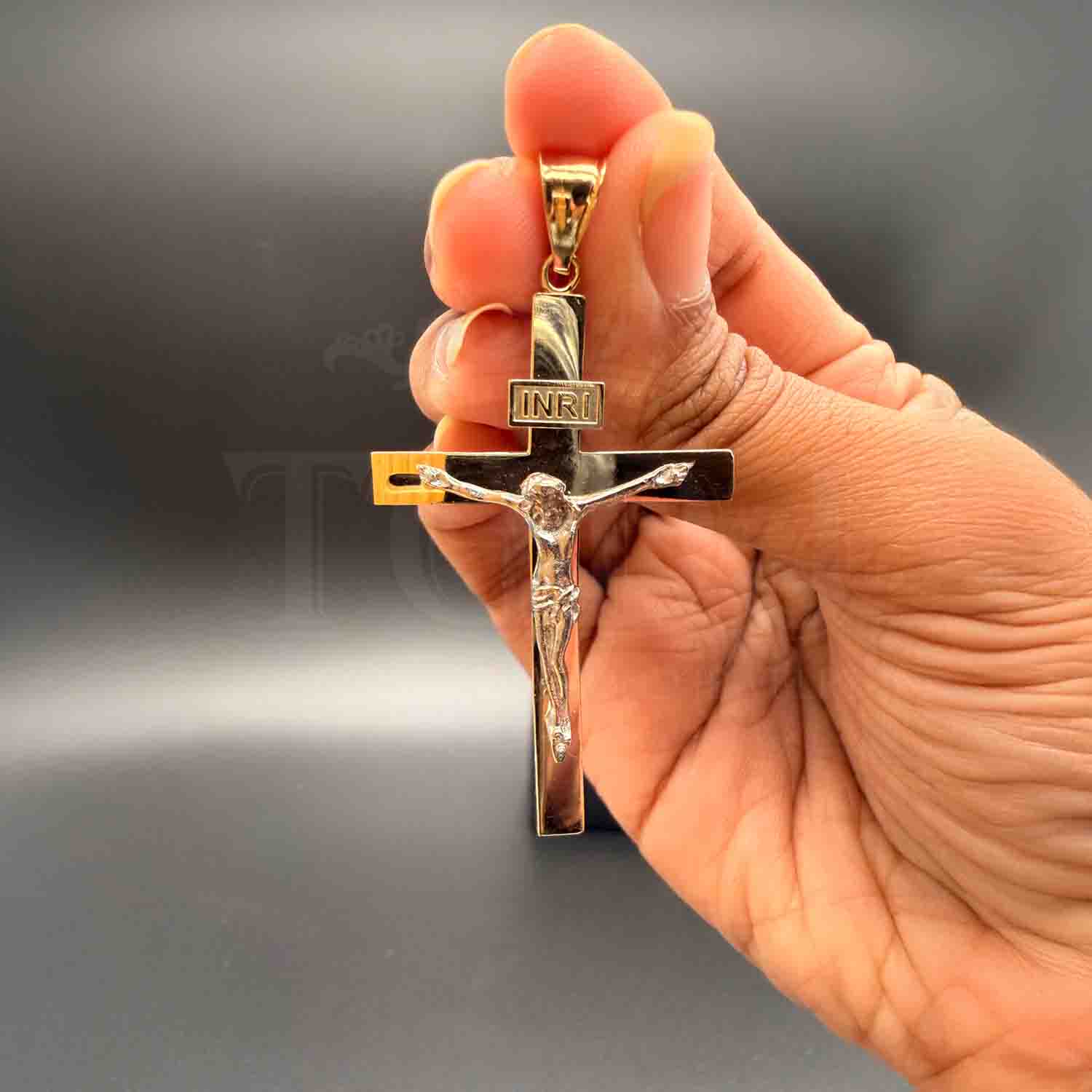 14K Two Tone Gold Crucufix Cross Pendant