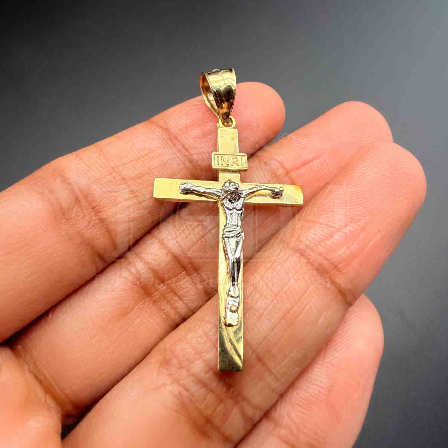 14K Two Tone Gold Crucufix Cross Pendant