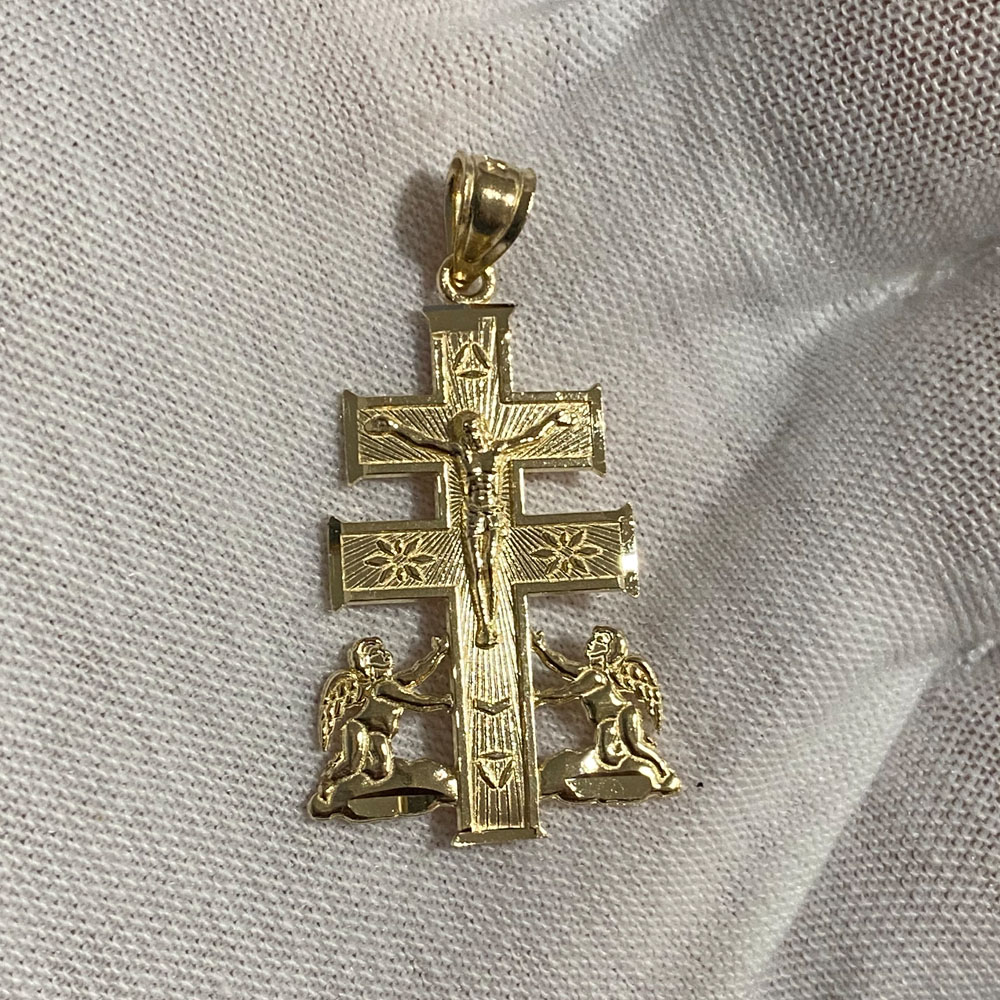 14K Yellow Gold Cross of Caravaca Pendant