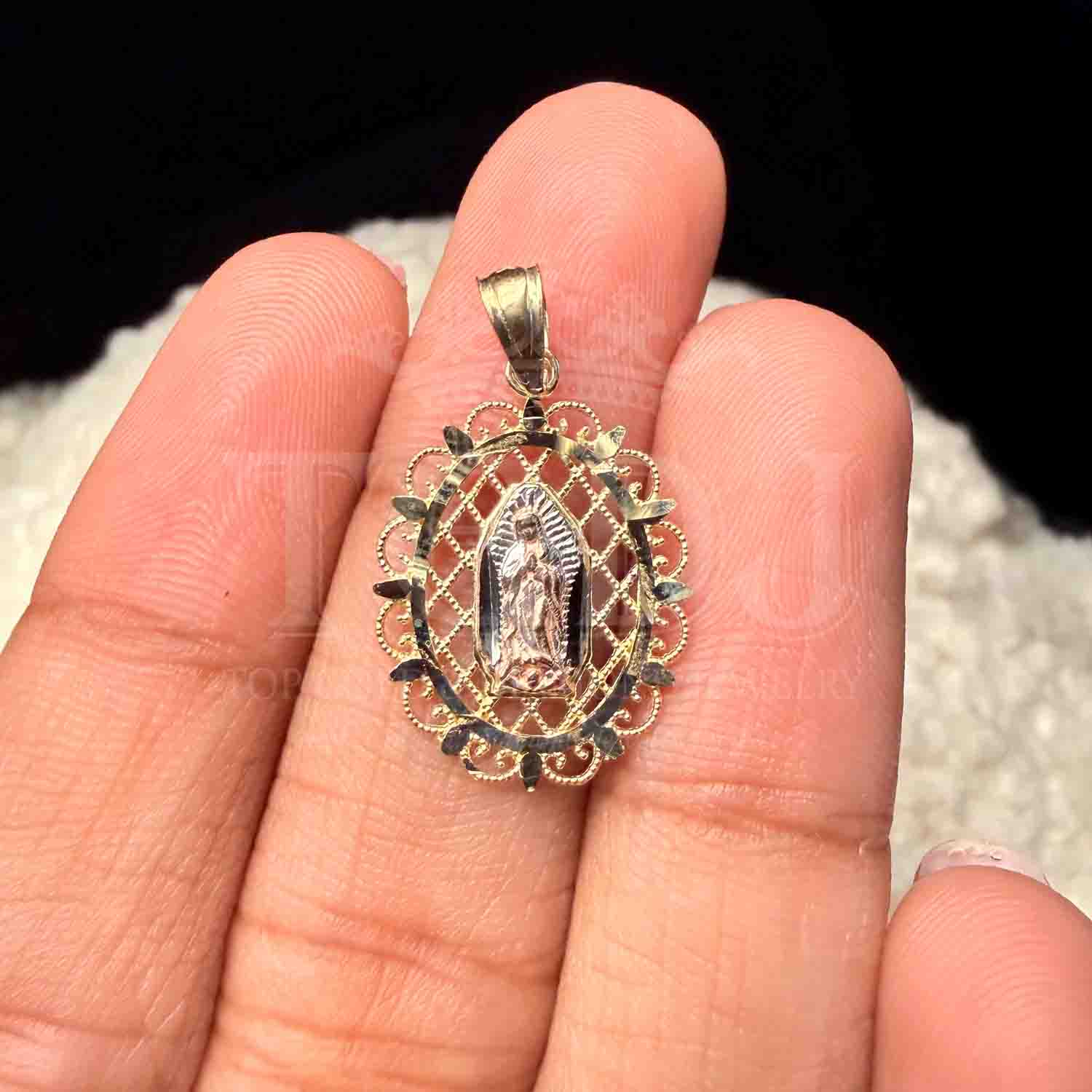 14K Tri Color Gold Religious Our Lady of Guadalupe Pendant