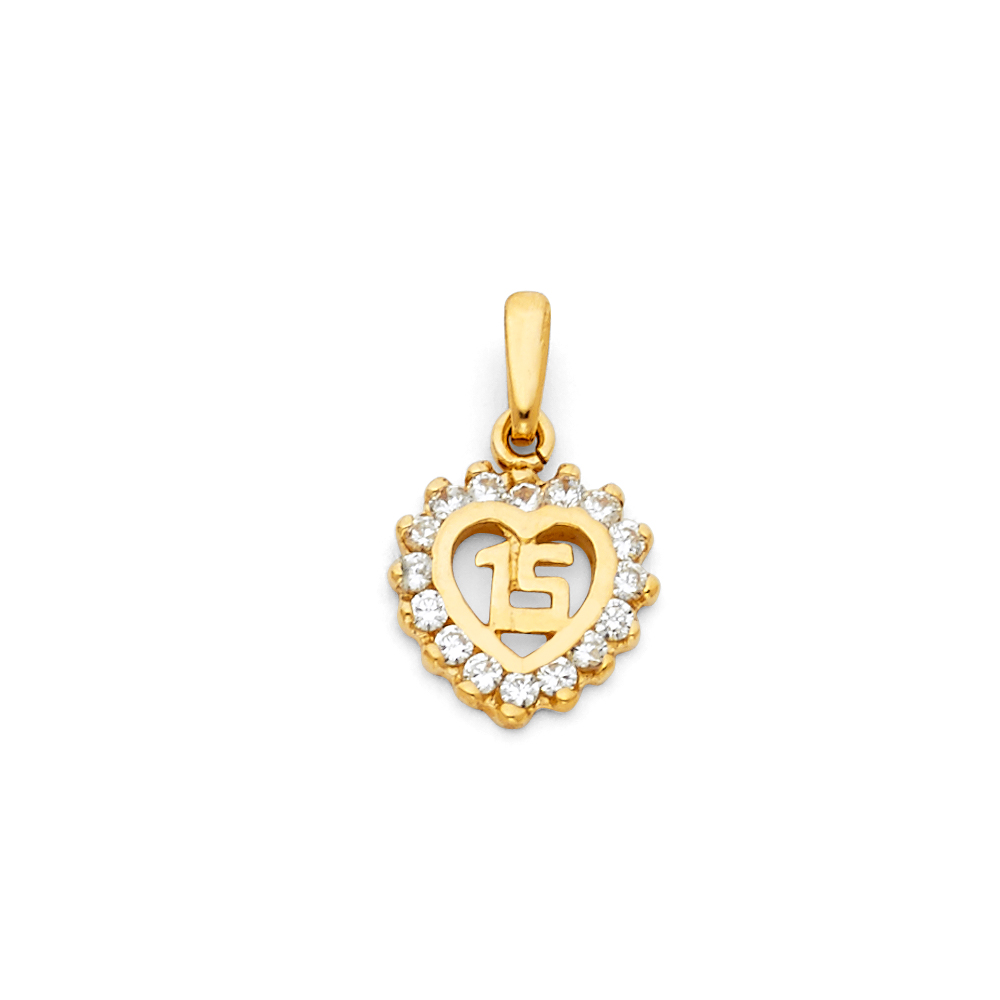 14K Yellow Gold Sweet 15 Quinceañera Heart Pendant