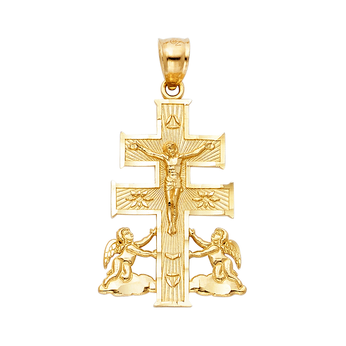 14K Yellow Gold Religious Cross of Caravaca Pendant- 27 mm X 19 mm