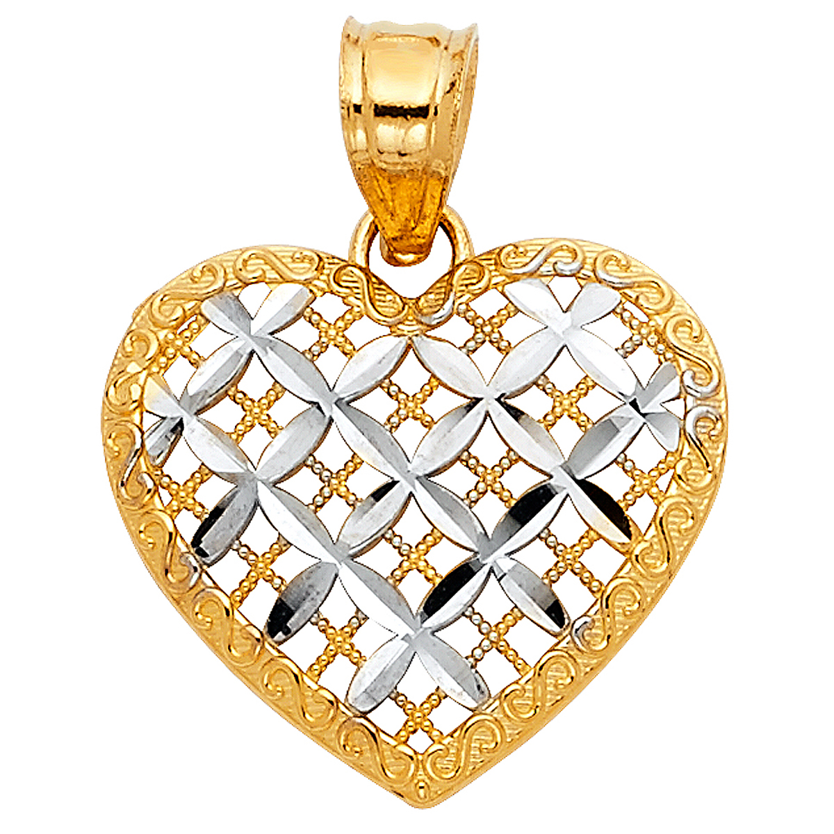 14K Two Tone Heart Pendant - 17 mm x 18 mm