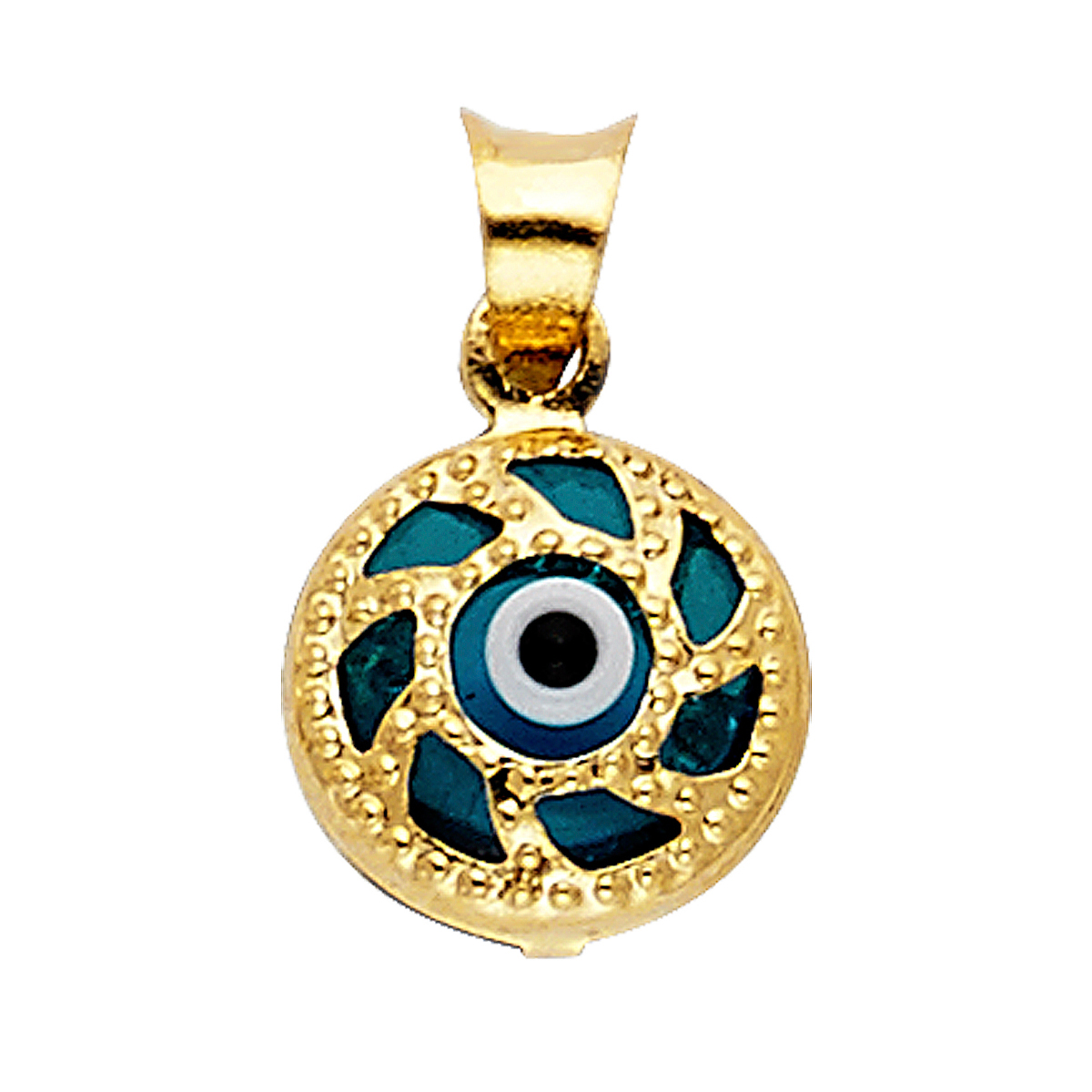 14K Yellow Gold Evil Eye Pendant - 9 mm X 9 mm