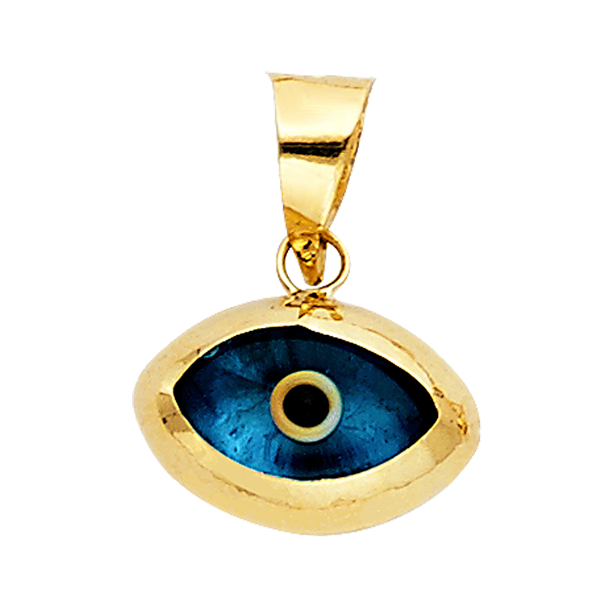 14K Yellow Gold Evil Eye Heart Pendant - 11 mm X 15 mm