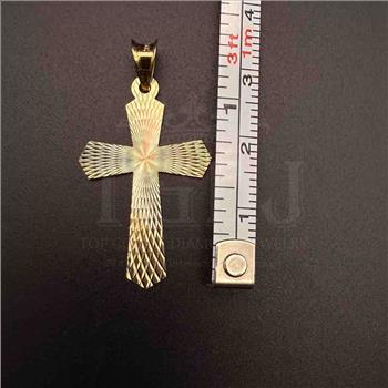 14K Tri Color Gold Cross Stamp Pendant