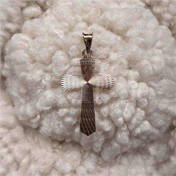 14K Tri Color Gold Cross Stamp Pendant