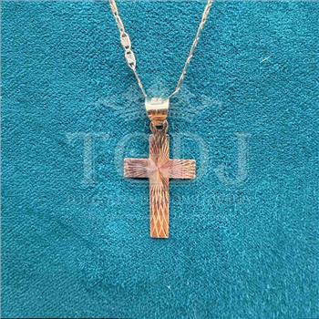 14K Tri Color Gold Cross Stamp Pendant