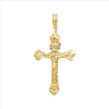 14K Yellow Gold Fancy Tiny Crucufix Pendant