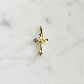 14K Yellow Gold Fancy Tiny Crucufix Pendant