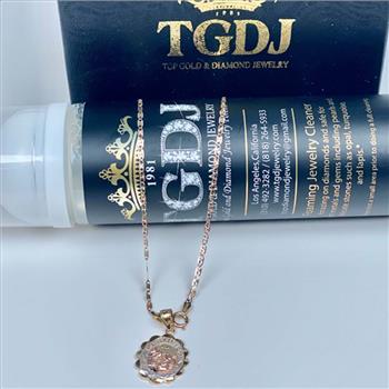 14K Tri Color Gold 1.5mm Valentono Chain with Mi Bautizo Oval Pendent