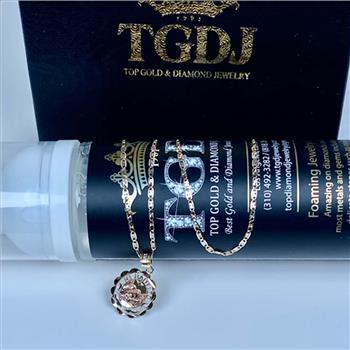 14K Tri Color Gold 1.5mm Valentono Chain with Mi Bautizo Oval Pendent