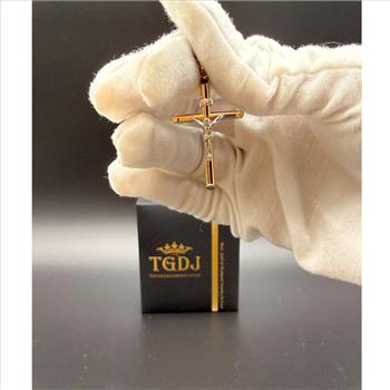 14K Two Tone Gold Hollow Round Tube Crucufix  Pendant