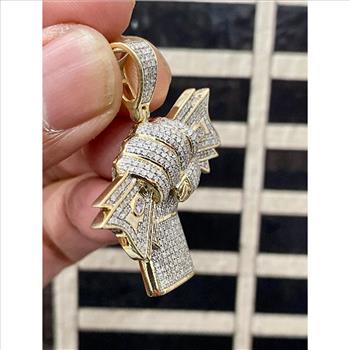 10k Real Yellow Gold Diamond Hand With Dollar Money Charm Pendant Real Diamond Men 1.06ct