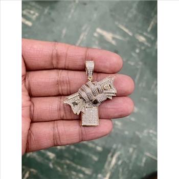 10k Real Yellow Gold Diamond Hand With Dollar Money Charm Pendant Real Diamond Men 1.06ct