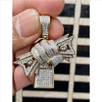 10k Real Yellow Gold Diamond Hand With Dollar Money Charm Pendant Real Diamond Men 1.06ct