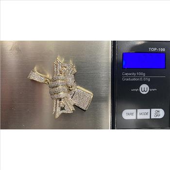 10k Real Yellow Gold Diamond Hand With Dollar Money Charm Pendant Real Diamond Men 1.06ct