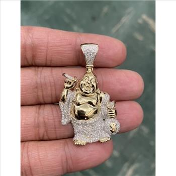 10k Yellow Gold Diamond Laughing Buddha Hotei Charm Pendant 1.05 Cttw- custom jewelry