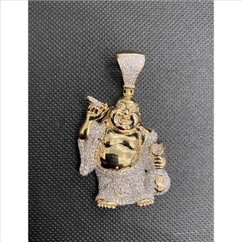 10k Yellow Gold Diamond Laughing Buddha Hotei Charm Pendant 1.05 Cttw- custom jewelry