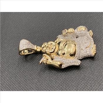 10k Yellow Gold Diamond Laughing Buddha Hotei Charm Pendant 1.05 Cttw- custom jewelry