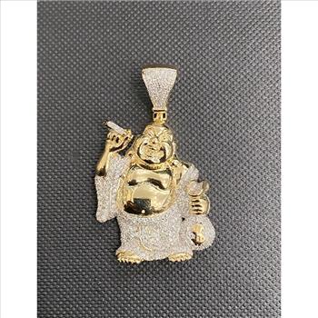 10k Yellow Gold Diamond Laughing Buddha Hotei Charm Pendant 1.05 Cttw- custom jewelry