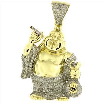 10k Yellow Gold Diamond Laughing Buddha Hotei Charm Pendant 1.05 Cttw- custom jewelry
