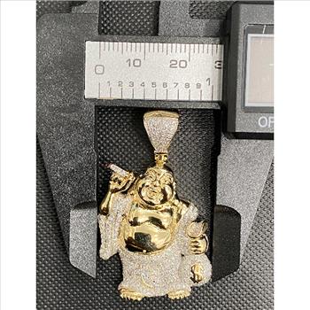 10k Yellow Gold Diamond Laughing Buddha Hotei Charm Pendant 1.05 Cttw- custom jewelry