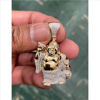 10k Yellow Gold Diamond Laughing Buddha Hotei Charm Pendant 1.05 Cttw- custom jewelry