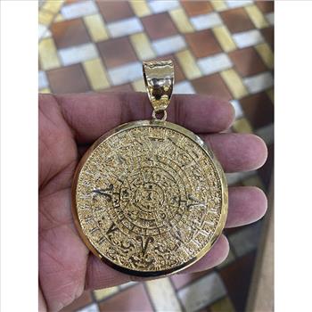 14K Yellow Gold Aztec Calendar Pendant - Sun Medal Necklace Charm -Calendario Azteca Pendant Extra Large 83 MM/3.2 Inch 44 Grams