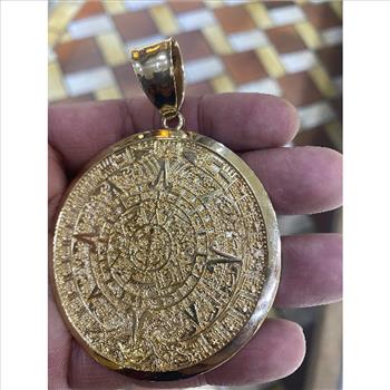 14K Yellow Gold Aztec Calendar Pendant - Sun Medal Necklace Charm -Calendario Azteca Pendant Extra Large 83 MM/3.2 Inch 44 Grams