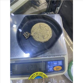 14K Yellow Gold Aztec Calendar Pendant - Sun Medal Necklace Charm -Calendario Azteca Pendant Extra Large 83 MM/3.2 Inch 44 Grams