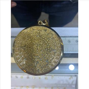 14K Yellow Gold Aztec Calendar Pendant - Sun Medal Necklace Charm -Calendario Azteca Pendant Extra Large 83 MM/3.2 Inch 44 Grams