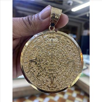 14K Yellow Gold Aztec Calendar Pendant - Sun Medal Necklace Charm -Calendario Azteca Pendant Extra Large 83 MM/3.2 Inch 44 Grams