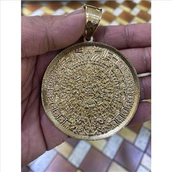 14K Yellow Gold Aztec Calendar Pendant - Sun Medal Necklace Charm -Calendario Azteca Pendant Extra Large 83 MM/3.2 Inch 44 Grams
