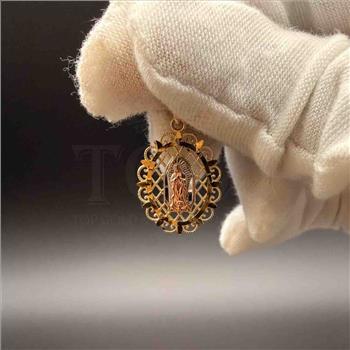 14K Tri Color Gold Religious Our Lady of Guadalupe Pendant