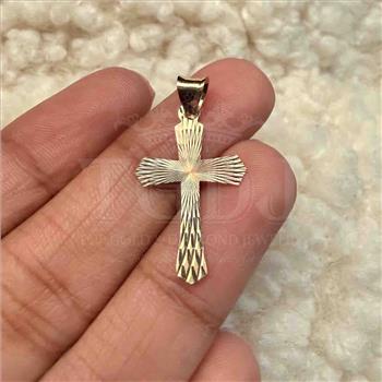 14K Tri Color Gold Religious Cross Stamp Pendant