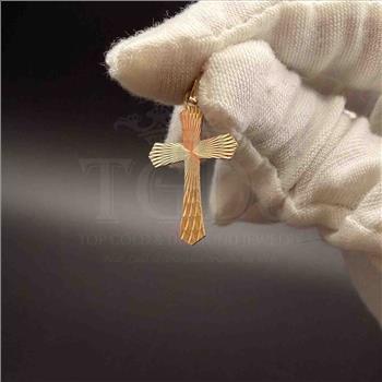 14K Tri Color Gold Religious Cross Stamp Pendant