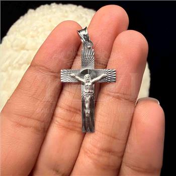 14K White Gold Crucufix Stamp Pendant