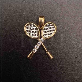 14K Two Tone Gold Tennis Rocket Pendant