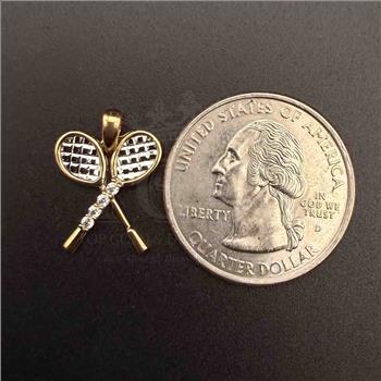 14K Two Tone Gold Tennis Rocket Pendant
