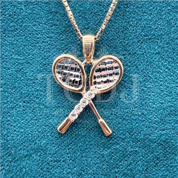 14K Two Tone Gold Tennis Rocket Pendant