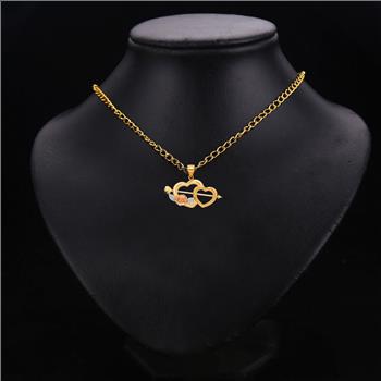 14K Two Tone White Yellow Gold Cupid Arrow Double Heart Pendant - 17 mm X 30 mm