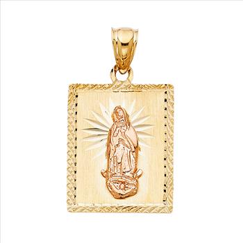 14K Two Tone Rose Yellow Gold Religious Guadalupe Pendant - 25 mm X 21 mm